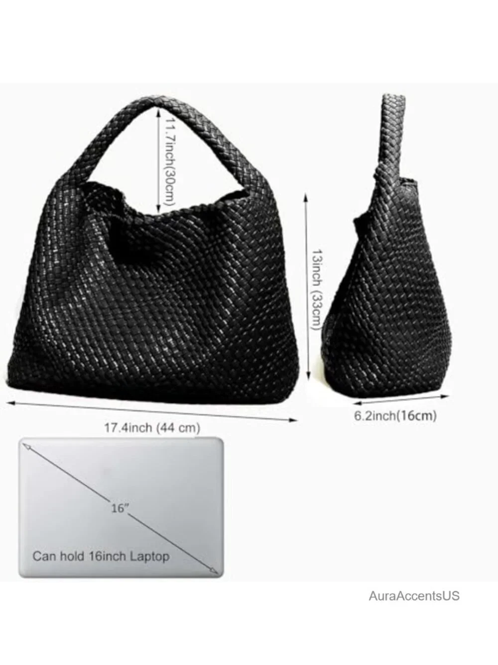 Handwoven Vegan Leather Tote Bag with Clutch Purse Set
